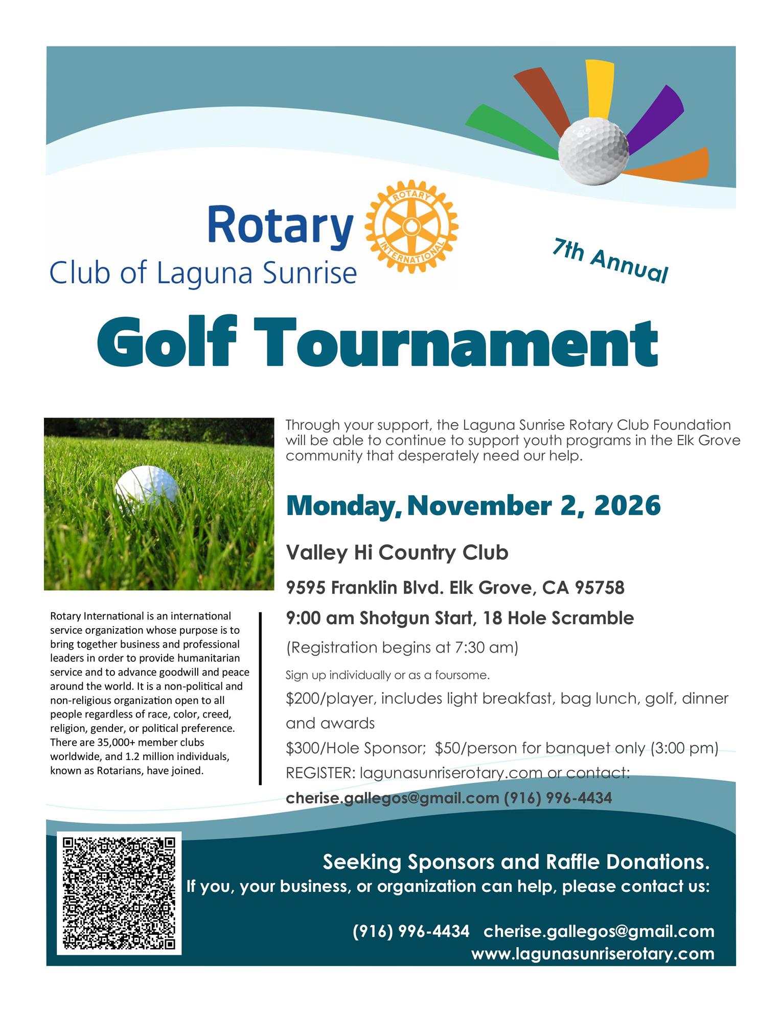 Flyer for Laguna Sunrise Rotary Golf Tournament